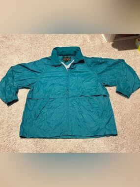 Vintage 90s Eddie Bauer Women's Hood Zip Up Windbreaker Jacket Jade Green Size L